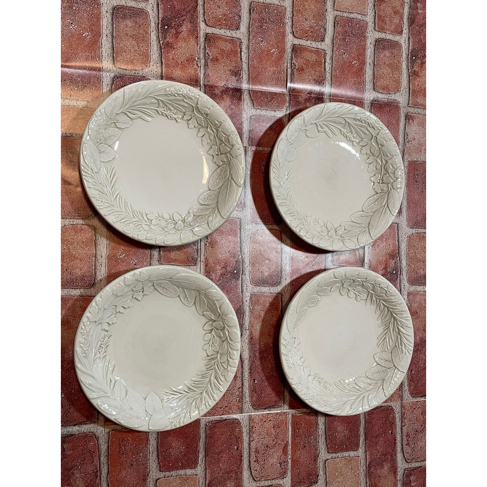 Williams Sonoma Herb Pasta bowl Set of 4 Embossed Botanical Cream Italy